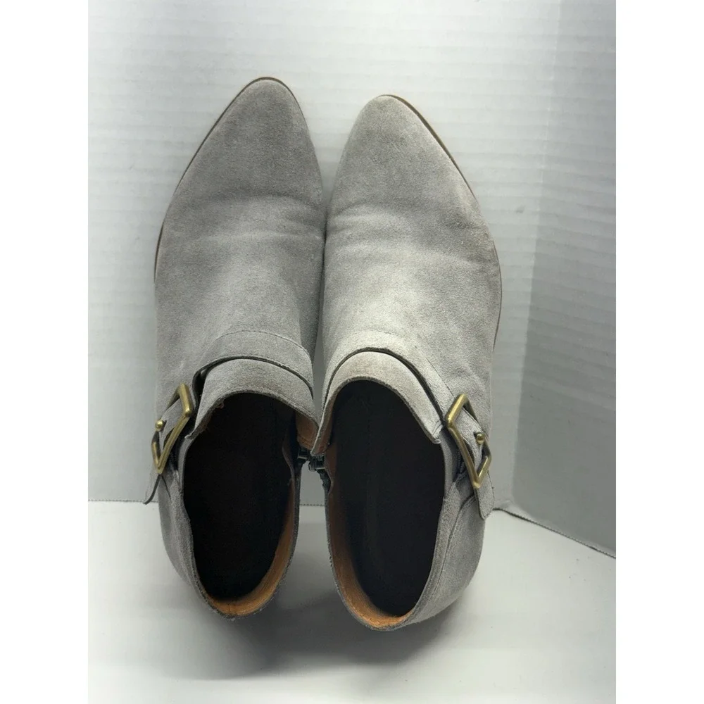 Franco Sarto Gray Suede Ankle Booties Women's 9‎ Almond Toe Buckle Boots